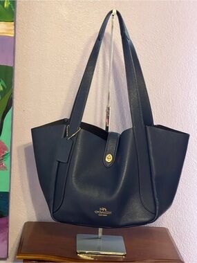 Coach Navy Leather Tote with Gold Hardware